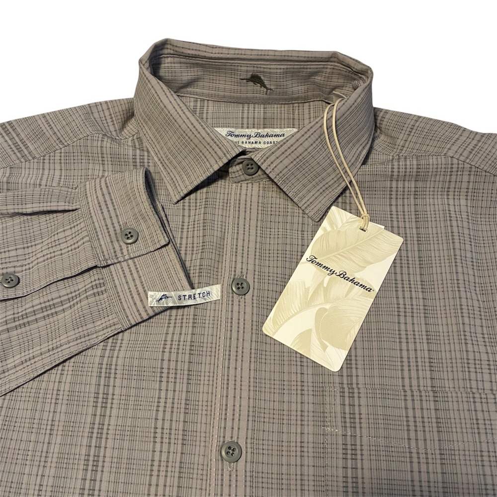 Tommy Bahama Mens Grey Bahama Coast Sandbar Stripe Stretch Shirt Small